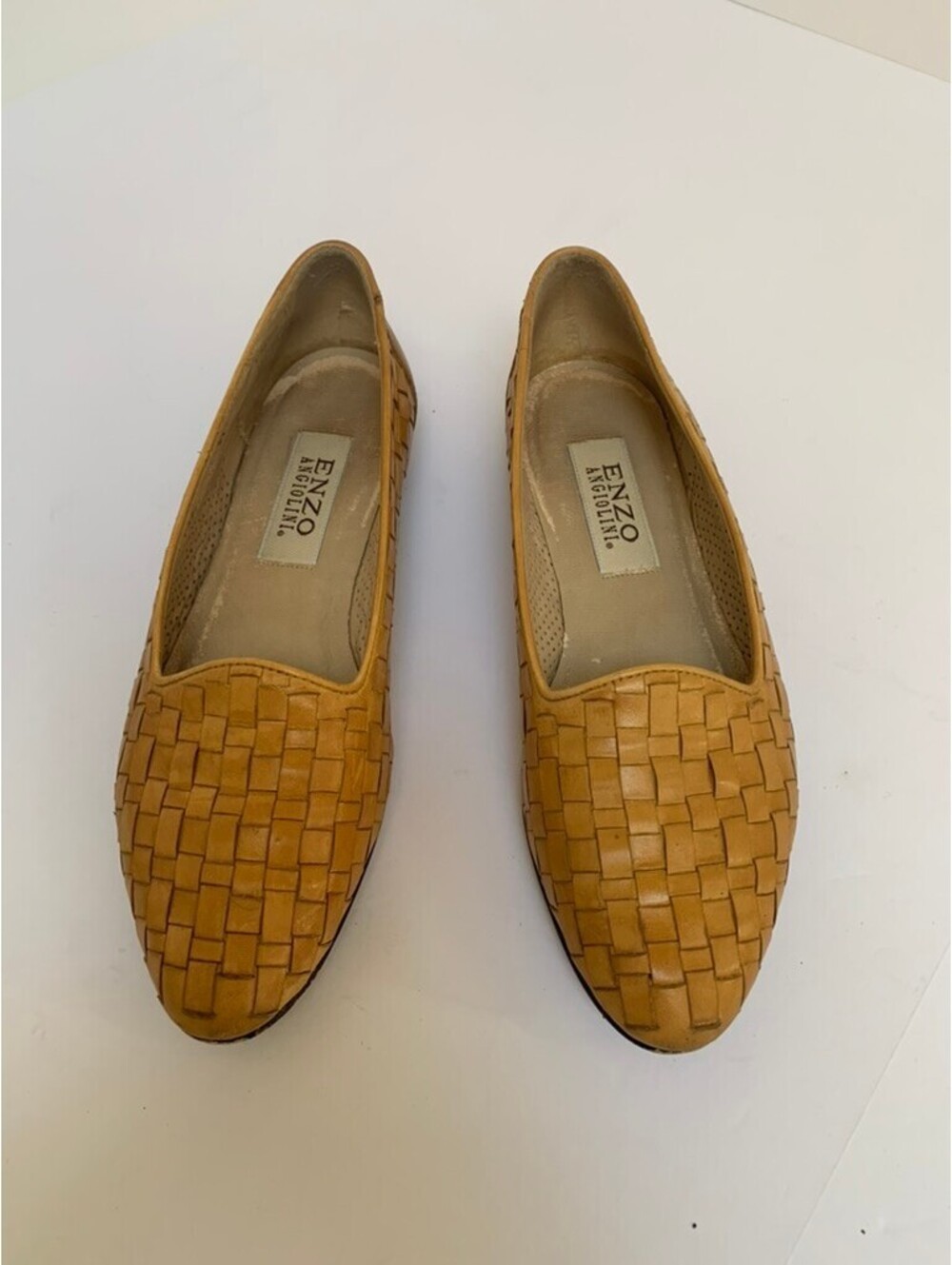 Enzo Angliolini Tan/Light Cognac Flats  Loafer Basketweave Leather Size 7.5 M